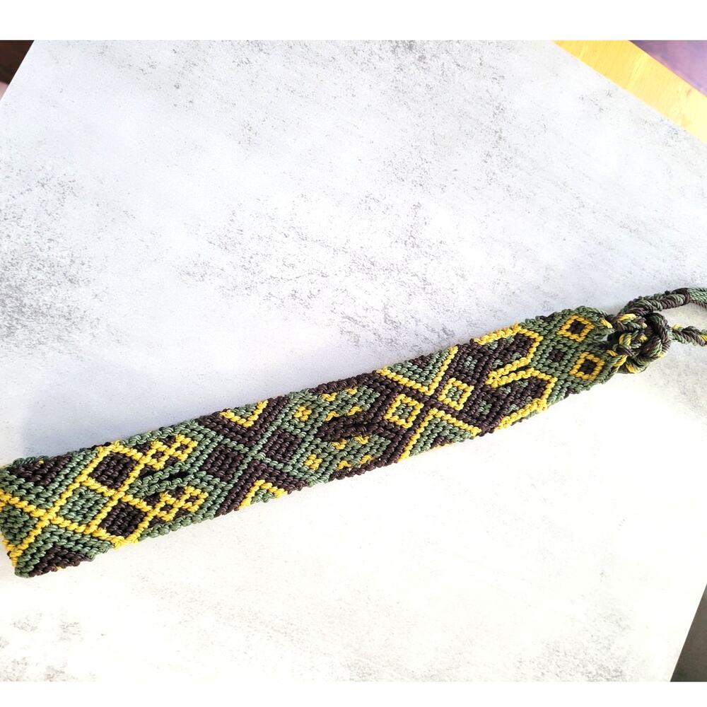 Green Brown Gold Multicolor Woven Braided Western Aztec Adjustable Hat Band